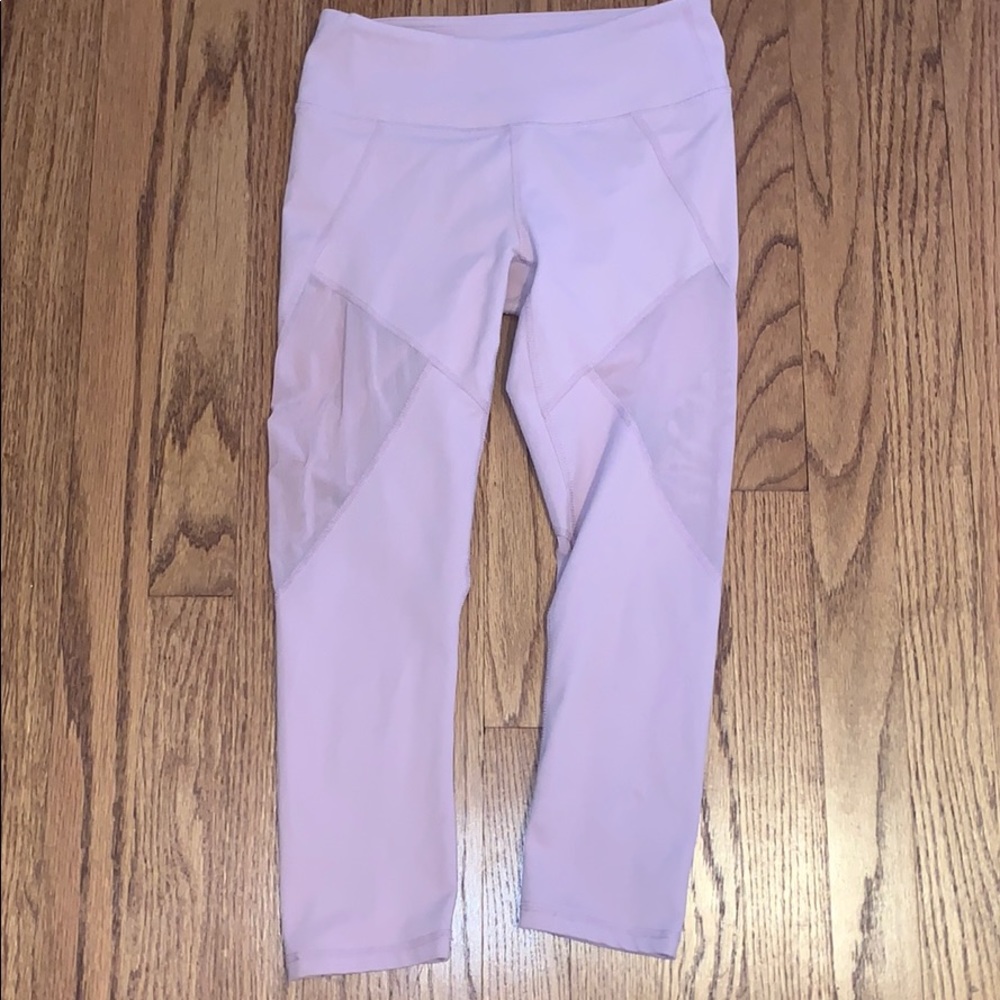 Light pink fabletics leggings with mesh cut outs